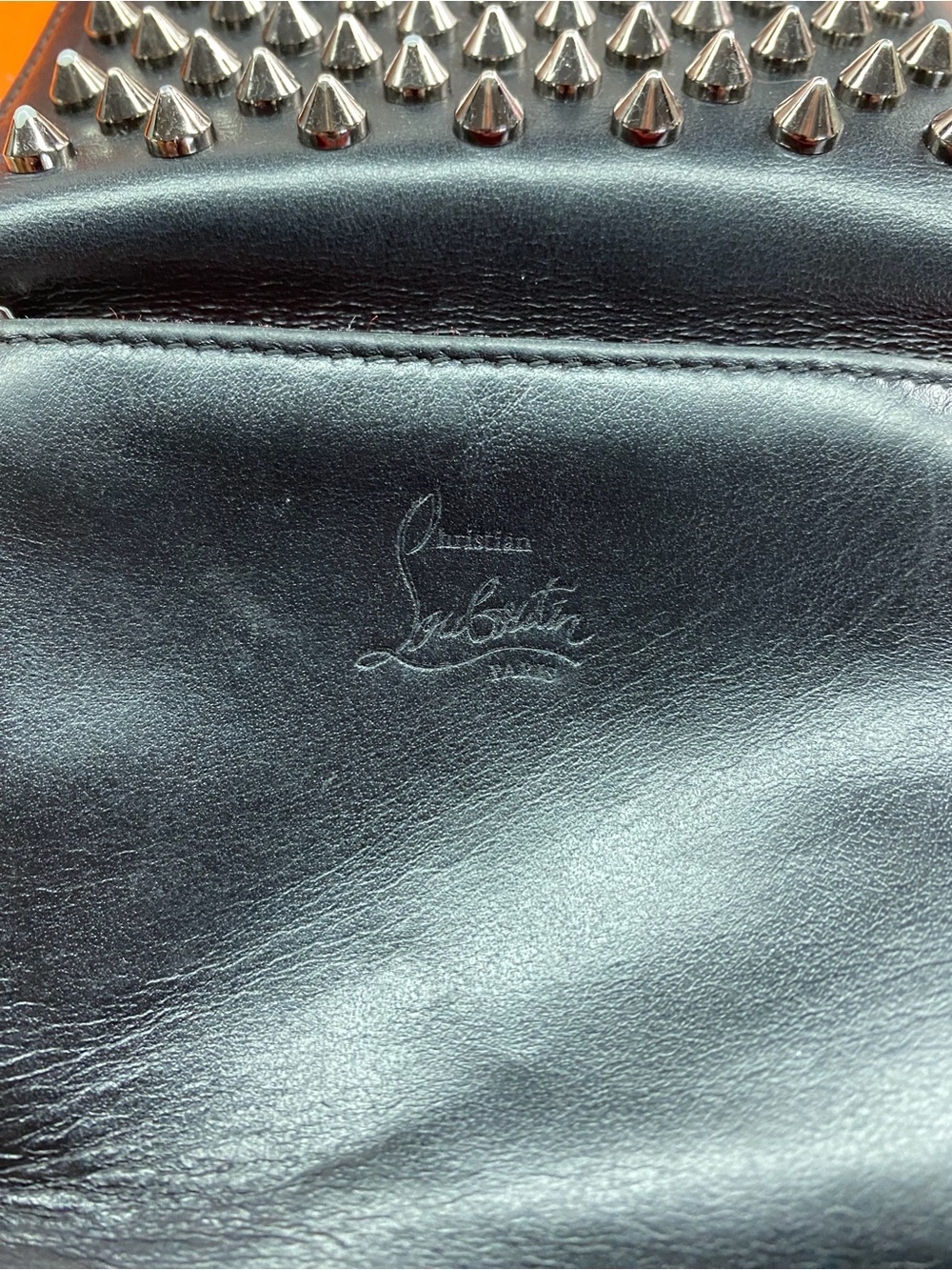 Christian Louboutin Black Leather Studded Compact Wallet with Red Zip Accent - Picture 10 of 16